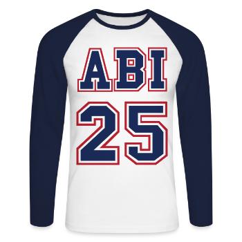 ABI 2025 ABITUR Abschluss Schulabschluss - Unisex Baseballshirt langarm - Weiß/Navy - Vorne - Nik (191cm)