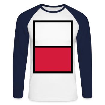 Pologne Pologne Polska T-Shirt Polska Cadeaux - T-shirt baseball manches longues Homme - blanc/marine - Devant - Nik (191cm)