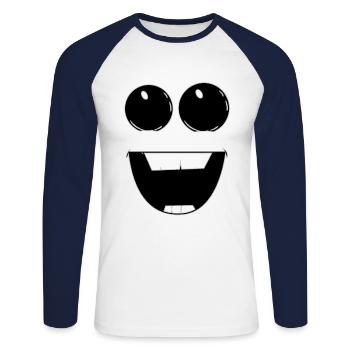 Lachendes Gesicht - Unisex Baseballshirt langarm - Weiß/Navy - Vorne - Nik (191cm)
