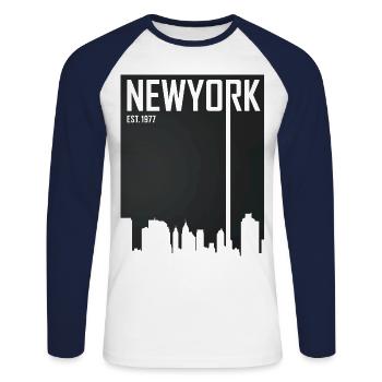 New York Skyline - Unisex Baseballshirt langarm - Weiß/Navy - Vorne - Nik (191cm)