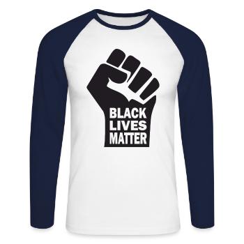 Black Lives Matter - Unisex Long Sleeve Baseball T-Shirt - white/navy - Front - Nik (191cm)