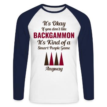 Backgammon Player Jeu de société Funny Sayings Cadeau - T-shirt baseball manches longues Homme - blanc/marine - Devant - Nik (191cm)