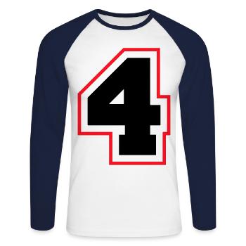 4 nombre symbole - T-shirt baseball manches longues Homme - blanc/marine - Devant - Nik (191cm)