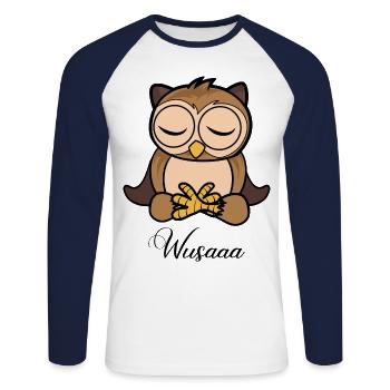 Auszeit Durchatmen Wusaaa Eule - Unisex Baseballshirt langarm - Weiß/Navy - Vorne - Nik (191cm)