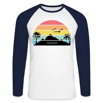 Hawaii Palm Volcano Waikiki Oahu Gift Souvenir - Unisex Long Sleeve Baseball T-Shirt - white/navy - Front - Nik (191cm)