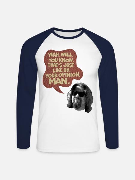 The Big Lebowski - Citat Din mening Man Dude - Langærmet herre-baseballshirt - hvid/marineblå