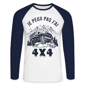 4X4 sport automobile cadeau 4x4 aventure - T-shirt baseball manches longues Homme - blanc/marine - Devant - Nik (191cm)