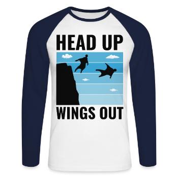 Wingsuit fliegen Base Jumping Fallschirmspringen Wingsuiting - Unisex Baseballshirt langarm - Weiß/Navy - Vorne - Nik (191cm)