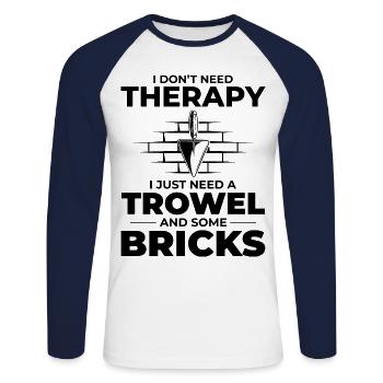 Bricklayer Therapy Trowels and Bricks Brick Mason - Unisex Long Sleeve Baseball T-Shirt - white/navy - Front - Nik (191cm)