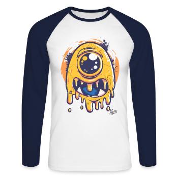Lustiger Einäugiger Zyklop: Niedliches Monster - Unisex Baseballshirt langarm - Weiß/Navy - Vorne - Nik (191cm)