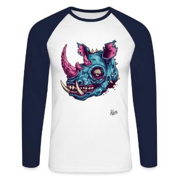Dummes lustiges Zombie Nashorn - Unisex Baseballshirt langarm - Weiß/Navy - Vorne - Nik (191cm)