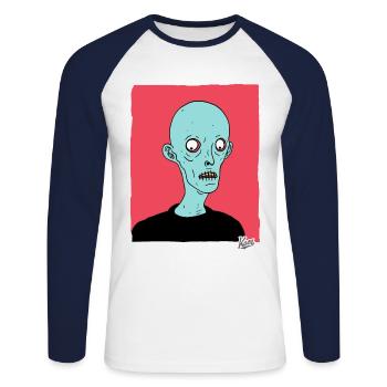 Dessin animé contemporain Zombie Nosferatu - T-shirt baseball manches longues Homme - blanc/marine - Devant - Nik (191cm)