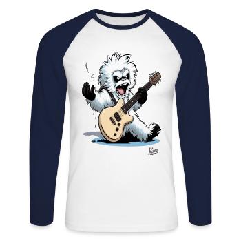Guitariste musical : Yeti of Rock Music - T-shirt baseball manches longues Homme - blanc/marine - Devant - Nik (191cm)