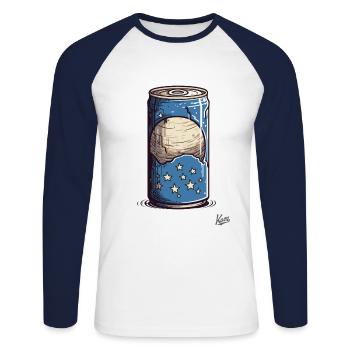 Canette de boisson au goût de lune et d’étoiles - T-shirt baseball manches longues Homme - blanc/marine - Devant - Nik (191cm)