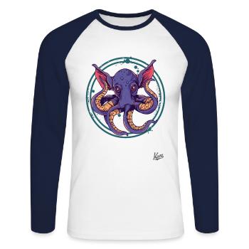 Drôle, Bizarre Grandes Oreilles : Pieuvre Éléphant - T-shirt baseball manches longues Homme - blanc/marine - Devant - Nik (191cm)