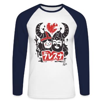 Barbare Viking Amour - T-shirt baseball manches longues Homme - blanc/marine - Devant - Nik (191cm)