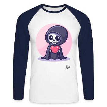 Kawaii cute happy Grim Reaper with heart and love - Unisex Long Sleeve Baseball T-Shirt - white/navy - Front - Nik (191cm)