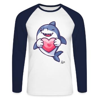 Mignon requin heureux avec un cœur pour l’amour - T-shirt baseball manches longues Homme - blanc/marine - Devant - Nik (191cm)