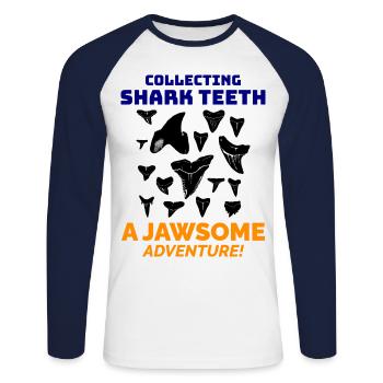 Haifischzähne Sammler Fossilienjagd Paläontologie - Unisex Baseballshirt langarm - Weiß/Navy - Vorne - Nik (191cm)