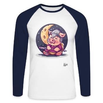 Sweet Viking wine sleeps, moon and stars - Unisex Long Sleeve Baseball T-Shirt - white/navy - Front - Nik (191cm)