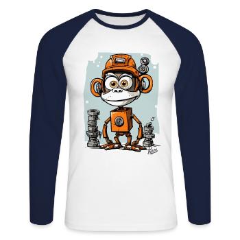 The funny, funky robo-monkey - Unisex Long Sleeve Baseball T-Shirt - white/navy - Front - Nik (191cm)