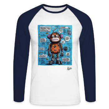 Lustiger, funkiger Roboter-Affe - Unisex Baseballshirt langarm - Weiß/Navy - Vorne - Nik (191cm)