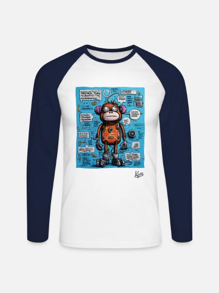 Funny, funky robot monkey - Unisex Long Sleeve Baseball T-Shirt - white/navy