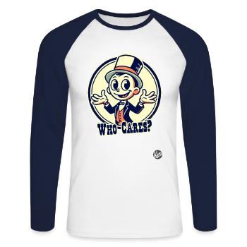 Homme de dessin animé rétro avec un chapeau : qui s’en soucie ? - T-shirt baseball manches longues Homme - blanc/marine - Devant - Nik (191cm)