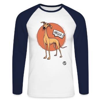 Un chien vilain dit bonjour - T-shirt baseball manches longues Homme - blanc/marine - Devant - Nik (191cm)