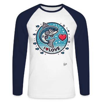 I love fish - Unisex Long Sleeve Baseball T-Shirt - white/navy - Front - Nik (191cm)