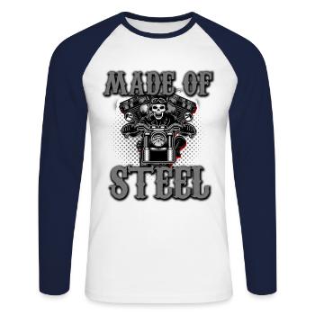 Idée cadeau motard moto motard - T-shirt baseball manches longues Homme - blanc/marine - Devant - Nik (191cm)