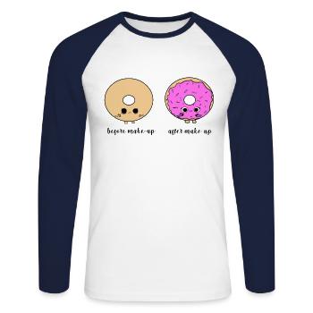 Donut Make-up lustiger Frauen Spruch - Unisex Baseballshirt langarm - Weiß/Navy - Vorne - Nik (191cm)