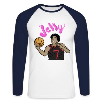 Joueur de basket-ball sport dessin animé - T-shirt baseball manches longues Homme - blanc/marine - Devant - Nik (191cm)