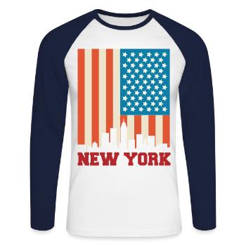 New York - T-shirt baseball manches longues Homme - blanc/marine - Devant - Nik (191cm)