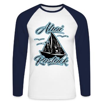 Ahoy Rostock | Création Yolo - T-shirt baseball manches longues Homme - blanc/marine - Devant - Nik (191cm)