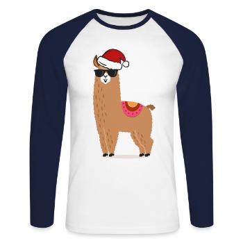 Nicholas Noël Lama - T-shirt baseball manches longues Homme - blanc/marine - Devant - Nik (191cm)