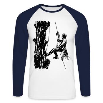 Arboriste grimpeur sur chêne (monochrome) - T-shirt baseball manches longues Homme - blanc/marine - Devant - Nik (191cm)