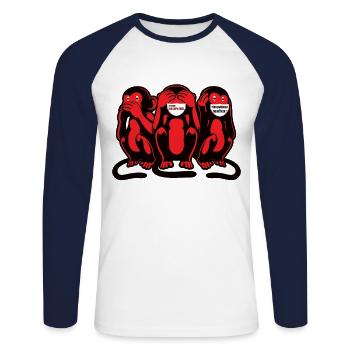 Trois singes masqués amusants motif complot - T-shirt baseball manches longues Homme - blanc/marine - Devant - Nik (191cm)