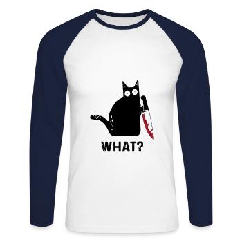 Funny killer cat What - Unisex Long Sleeve Baseball T-Shirt - white/navy - Front - Nik (191cm)