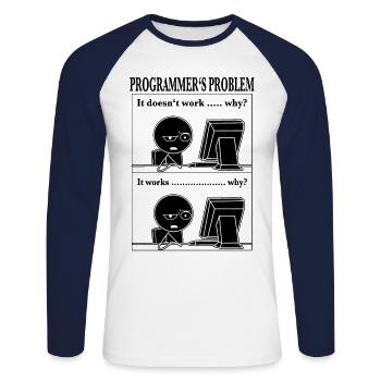 Programmer Computer Scientist Funny Cartoon T-Shir - Unisex Long Sleeve Baseball T-Shirt - white/navy - Front - Nik (191cm)