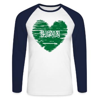 Arabie Saoudite coeur drapeau drapeau blason - T-shirt baseball manches longues Homme - blanc/marine - Devant - Nik (191cm)