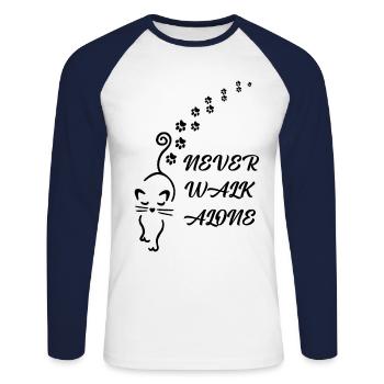 Never Walk alone Frau Katze Shirt - Unisex Baseballshirt langarm - Weiß/Navy - Vorne - Nik (191cm)