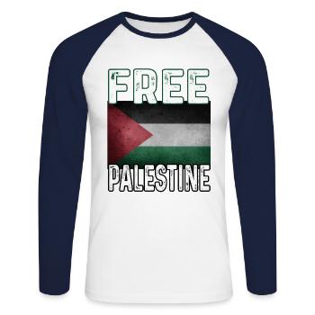 Free Gaza Free Palestine - T-shirt baseball manches longues Homme - blanc/marine - Devant - Nik (191cm)