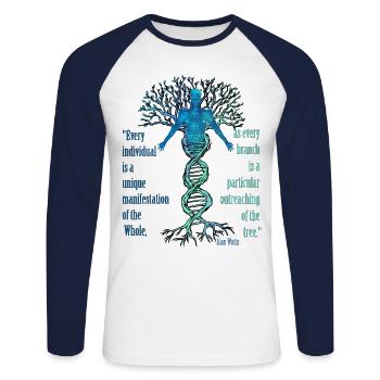 Alan Watts Quote Unique Manifestation of the Whole - Unisex Long Sleeve Baseball T-Shirt - white/navy - Front - Nik (191cm)