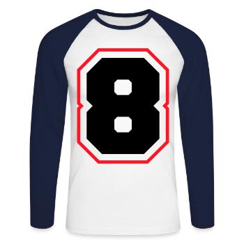 8 nombre symbole - T-shirt baseball manches longues Homme - blanc/marine - Devant - Nik (191cm)