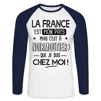 Noirmoutier c est chez moi Cadeau île noirmoutier - T-shirt baseball manches longues Homme - blanc/marine - Devant - Nik (191cm)