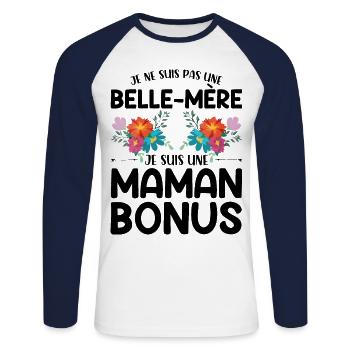 Belle Fête Des Mères Cadeau Belle Mère Maman Bonus - T-shirt baseball manches longues Homme - blanc/marine - Devant - Nik (191cm)