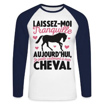 Cadeau Chevaux Equitation Je parle à mon Cheval - T-shirt baseball manches longues Homme - blanc/marine - Devant - Nik (191cm)