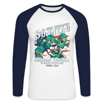 An jedem verdammten Sonntag | American Football - Unisex Baseballshirt langarm - Weiß/Navy - Vorne - Nik (191cm)