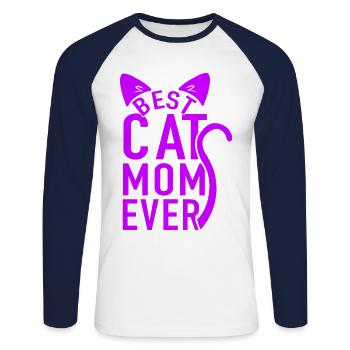 Cat Mom Cat Cat Cat Lover Gift - Unisex Long Sleeve Baseball T-Shirt - white/navy - Front - Nik (191cm)
